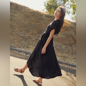 Nation Ltd Jacquard Wrap Ruffle Hem Dress Black